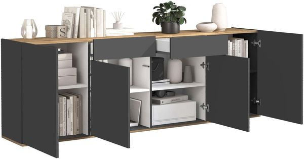 OTTO home Sideboard GARDA, Kommode, Schrank, untere Türen mit Push-to-Open, Made in Italy (1 St), 4 Türen, 2 Schubladen, grifflos Breite 200 cm, anthrazit/eiche matt Bild 4