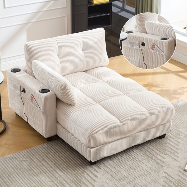 LVHOM Polsterliege/Loungesofa/Polsterbett/Daybett/Palmen Sessel, Streifen, USB/Typ C-Ladeanschlüssen, Seitentaschen, Getränkehalter, Nachhaltig & Platzsparend, 1-St.