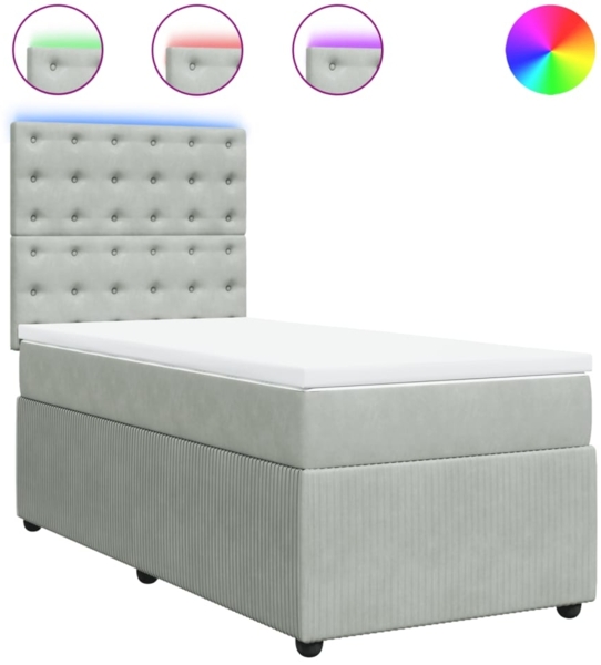 vidaXL Boxspringbett mit Matratze Hellgrau 80x200 cm Samt 3294502