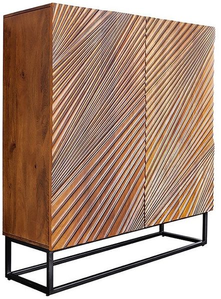 riess-ambiente Highboard ART 120cm braun / schwarz · Hochschrank aus Massivholz mit 3D-Design (Einzelartikel, 1 St), Kommode aus Mangoholz · inkl. 6 Fächern & 2 Türen · Metall-Gestell
