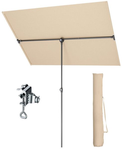 PHI VILLA Sonnenschirm, LxB: 180x130 cm, 360°Drehbar Sonnenschirm mit Hülle & klemme, Aluminium Balkonschirm Höhenverstellbar Windfest Stabil zum Mitnehmen