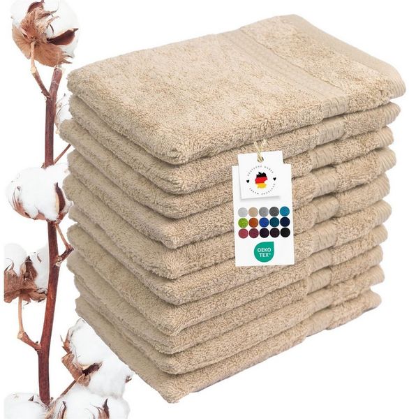 Carpe Sonno Waschhandschuh Waschlappen 10er Set Baumwolle Frottee Gesicht Körper Weich Saugstark, Frottier (Spar-Set, 10-St), 500 g/m² Handwaschlappen mit Aufhängeschlaufe Erwachsene Kinder Baby