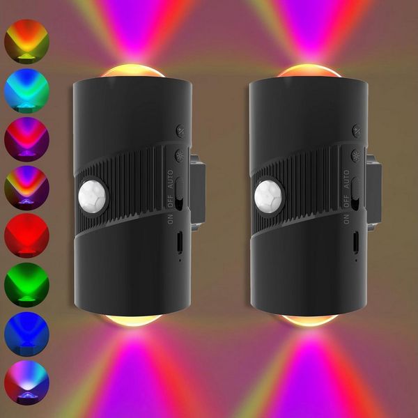 Lapalife Wandleuchte Akku LED Wandlampe, Magnetische RGB Nachtlicht Mit Bewegungsmelder, 4 Helligkeitsstufen kabellos, für Schlafzimmer Treppen Flur Schrank