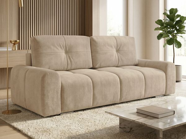 Schlafsofa Fluffy mit Schlaffunktion und Bettkasten - Bonellfederkern, Chenille-Bezug, große Liegefläche 195x145 cm, modernes Polstersofa & Bettsofa, weich & voluminös Sofa (Beige (Vibe 06))