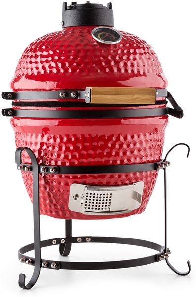 Princesize Kamado-Grill Keramikgrill Edelstahl-Grillrost Smoker BBQ, Rot, 57 x 32 x 45 cm
