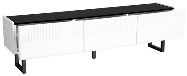 MODFU TV-Schrank Niedriger Schrank mit stabiler Eisenrahmen-Konstruktion (Packung, 1-St, Robust, geräumig und mit durchdachtem Streifendesign) In zeitlosem Hochglanz Schwarz-Weiß, Maße: 170 x 35 x 47 cm
