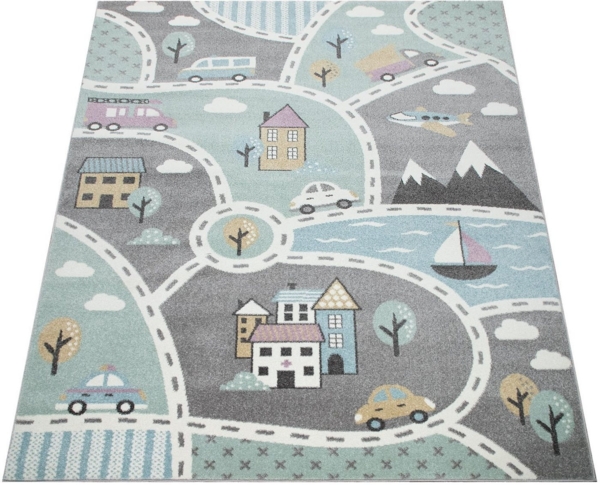 Paco Home Kinderteppich Capri 318, rund, Höhe: 9 mm, Straßen-Spiel-Teppich, Kinderzimmer