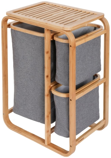 Lumaland Wäschekorb aus Bambus mit 3 ausziehbaren Wäschesäcken - Größe: Höhe 71 cm x Breite 50 cm x Tiefe 33 cm- Farbe Dunkelgrau