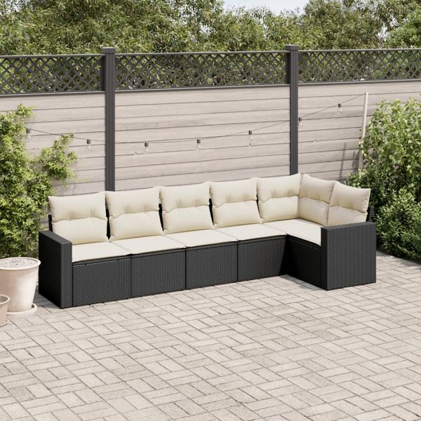 vidaXL 6-tlg. Garten-Sofagarnitur mit Kissen Schwarz Poly Rattan 3218976