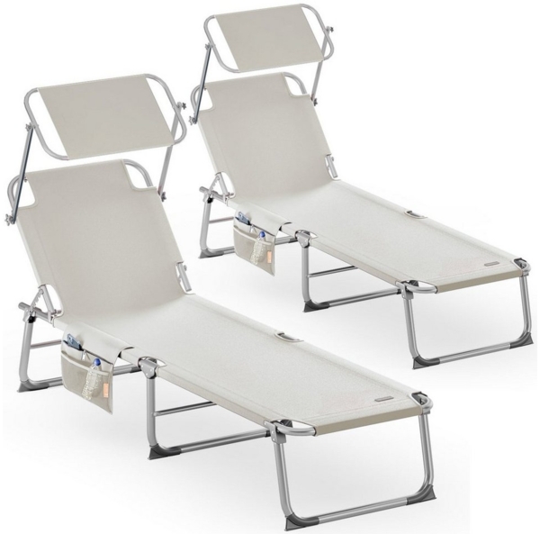 Casaria Gartenliege Ibiza, 2 St, Alu Sonnenliege mit Dach Klappbar 2 Personen Liegestuhl Balkon Creme