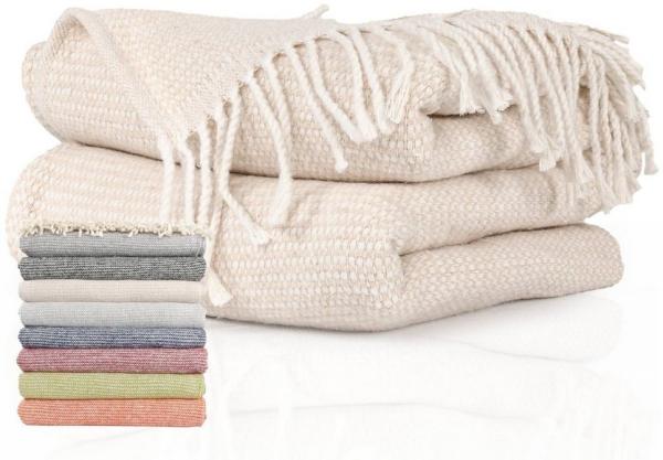 Plaid Emma Kuscheldecke Tagesdecke hochwertige Reisedecke Wohndecke, ANRO, Wendedecke kuschelig-weich 130x160cm Beige