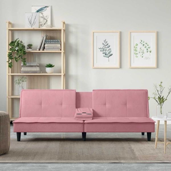 vidaXL Schlafsofa mit Getränkehaltern Rosa Samt 351923