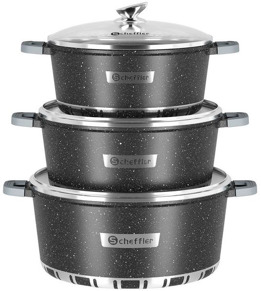 Scheffler Topf-Set 6/8-tlg Kochtopf Set Induktions Antihaftbeschichtung Töpfe Set, Aluminium (Töpfe in mehreren Größen, Topfset), Aluminium Topf