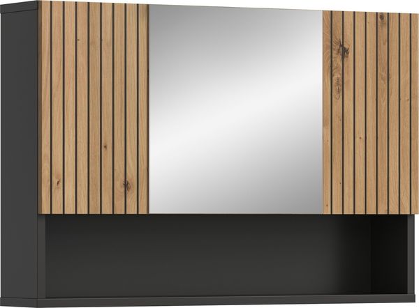 Badezimmerspiegelschrank >Mone< in Basalt / Artisan Oak - 80x55x17cm (BxHxT)