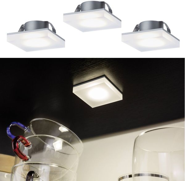 Paulmann Möbel Einbauleuchten Set Fleecy LED eckig 3x1,3W 4000K 3,6VA 230/12V 50x50mm satiniert/Acryl6886
