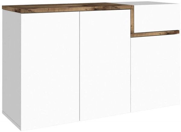 Dmora 'Anist' Schuhschrank, 3 Türen und 1 Klapptür, 100 % Made in Italy, glänzendes Weiß und Ahorn, 120 x 40 x 80 cm