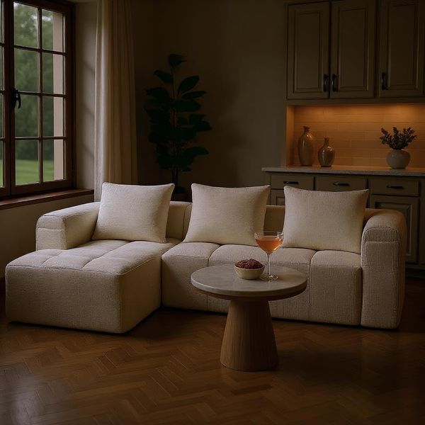 FurnitureR Lounge-Modul Sofa ohne Montage, Stilvoller Cocktailsessel in modularer Form, Cremeweiß, mit Stauraum für Moderne Wohnbereiche