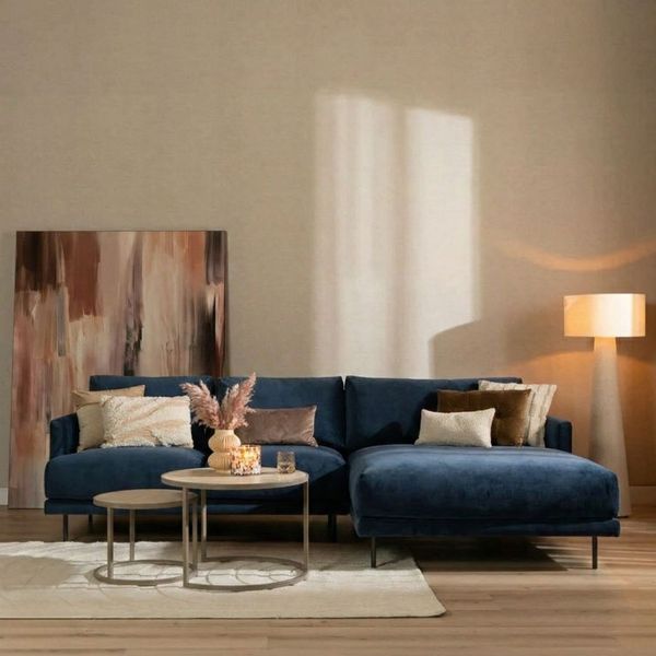 Bronx71 Ecksofa Denver Samt dunkelblau rechts