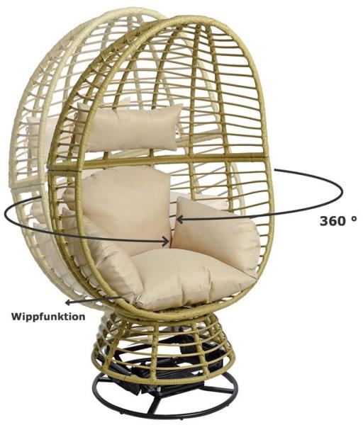 Polyrattan Loungesessel Schwingsessel Rattan Sessel Relaxsessel Stuhl Beige