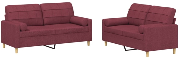 vidaXL 2-tlg. Sofagarnitur mit Kissen Weinrot Stoff 3201296