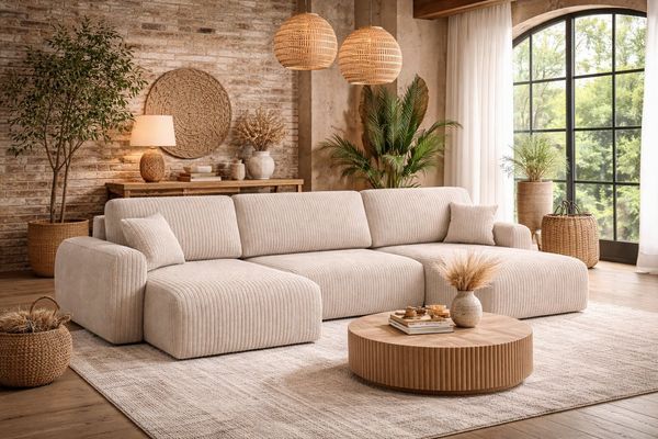 Kaiser Möbel Ecksofa mit Schlaffunktion und Bettkasten Ariel UXL aus Cordstoff Poso, U-Form,pflegeleichter Cordstoff,hoher Sitzkomfort