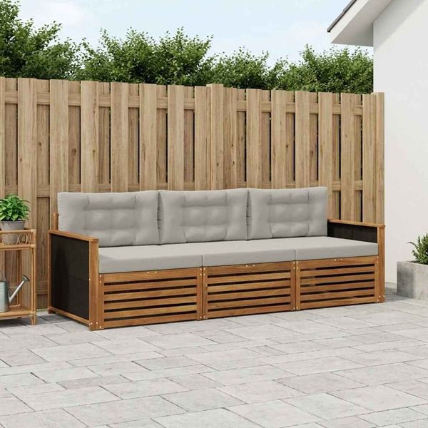 vidaXL Outdoor-Sofagarnitur 3 pcs Natürlich und Hellgrau Polyester 3382954