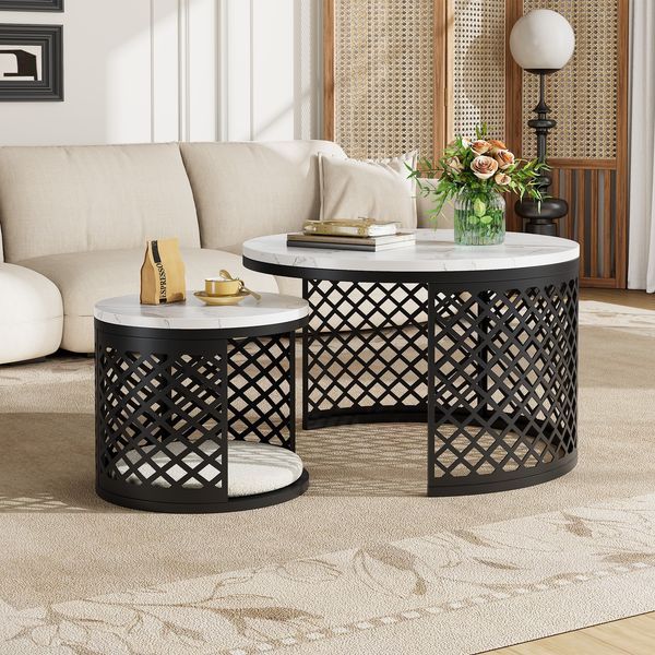 Couchtisch 70x70x45 cm MDF Schwarz/Weiß 2er-Set modern