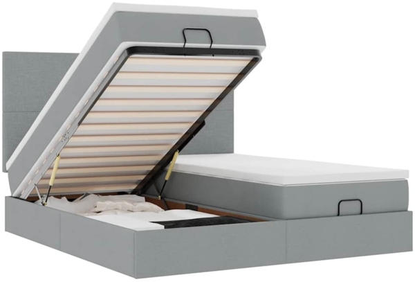 vidaXL Ottoman-Bett mit Matratzen & LEDs Hellgrau 200x200 cm Stoff 3314527