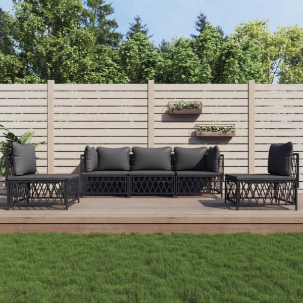 vidaXL 5-tlg. Garten-Lounge-Set mit Kissen Anthrazit Stahl 3186839