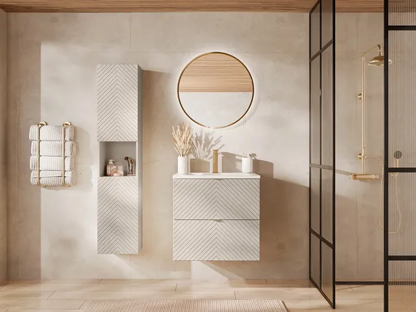 Vente-unique - DORIONI Bathroom furniture set Holz, Platte Beige - B 46 cm x H 61,6 cm x L 60 cm