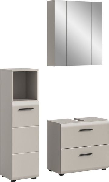 welltime Badmöbel-Set FLORENZ, 3-teilige Badkombination, hochwertige MDF-Front, (Set, 3-St, best. aus: Midischrank hoch, Waschbeckenunterschrank, Spiegelschrank), Bad-Kombination, Bad-Möbel, Badezimmer, Kombination, Kombi