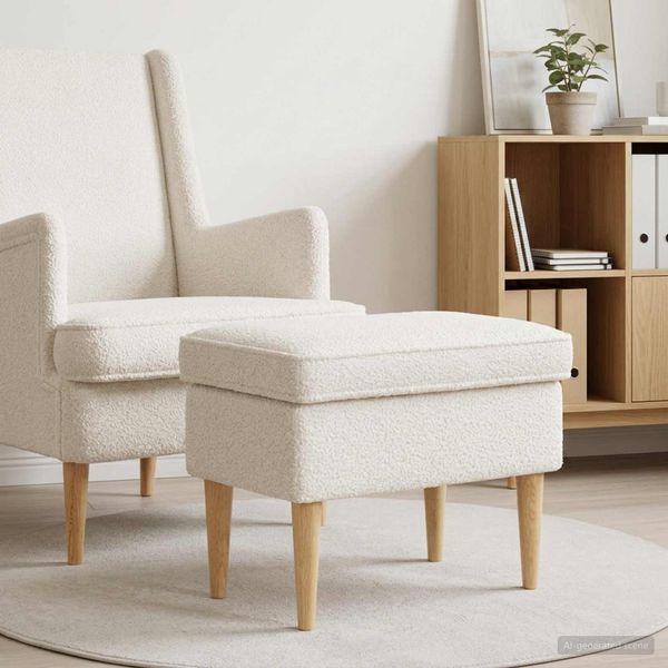 vidaXL Hocker Creme 55 x 35 x 41 cm Bouclé 42029984