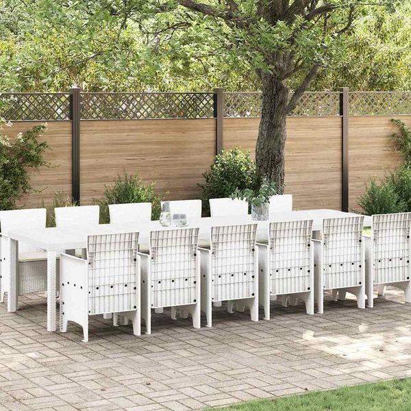 vidaXL Garten Essgruppe 13 pcs Weiß Polt Rattan 3378786