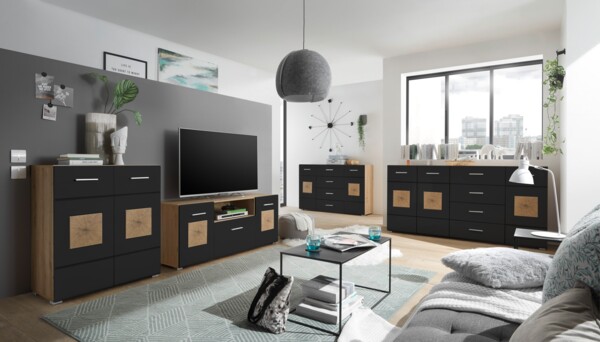 Lowboard >Georgia< in Eiche Artisan Nachbildung - 140x58x38cm (BxHxT) Bild 9