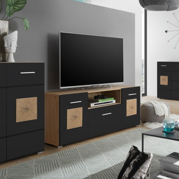 Lowboard >Georgia< in Eiche Artisan Nachbildung - 140x58x38cm (BxHxT) Bild 4