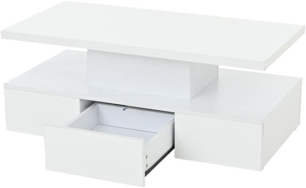 Couchtisch 100 cm Weiß Hochglanz mit LED, Wohnzimmertisch mit offener Ablage, Schublade & App-Steuerung Bild 10