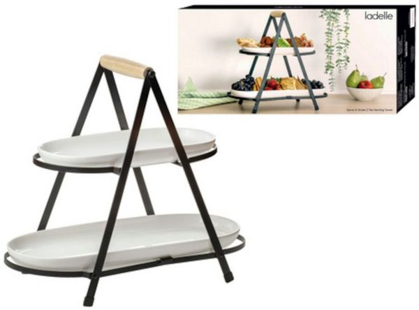 Ladelle Etagere SERVE & SHARE Servierturm 2-stufig, Steinzeug / Metall, (Serviertürme), Serve & Share 2 Tier Serving Tower 43.2x19.4x37cm