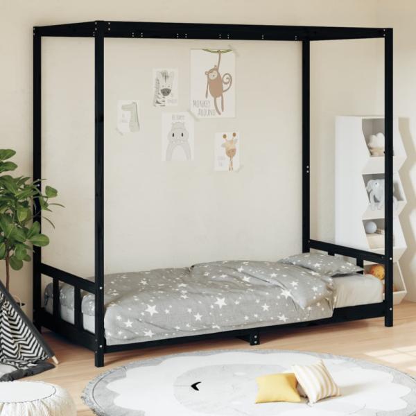 vidaXL Kinderbett Schwarz 90x190 cm Massivholz Kiefer 834518