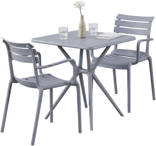 Gartenmöbel-Set NORA mit 2 Stühlen - 186 x 72 x 82 cm, Kunststoff, Grau | Balkonset Gartenset Tisch mit Stühlen Bistroset Outdoor