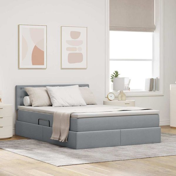 vidaXL Bett mit Stauraum und LED mit LED Hellgrau 140 x 200 cm Stoff 3371274