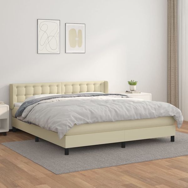 vidaXL Boxspringbett mit Matratze Creme 160x200 cm Kunstleder 3130789