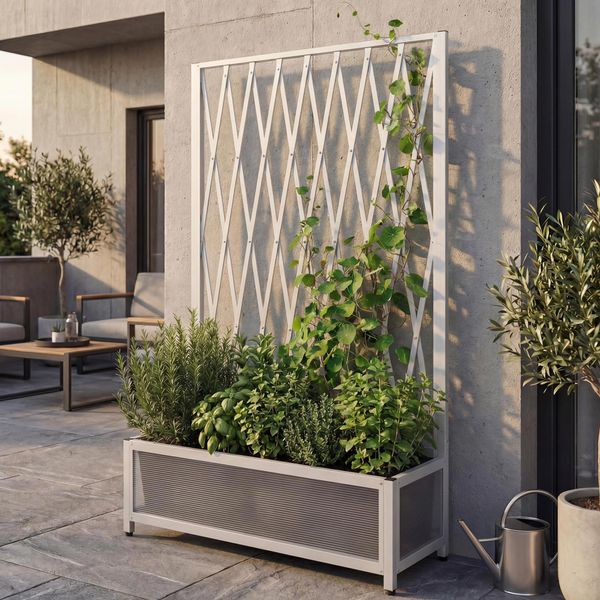 Alu-Rankgitter HWC-G21, Scherengitter Rankhilfe Blumenkasten Pflanzkübel, Stahl 152x90x35cm ~ weiß