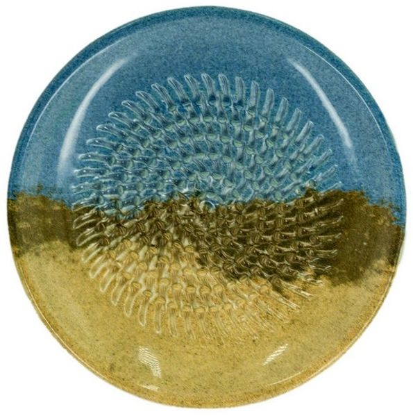 Kaladia Multireibe Reibeteller in Blau & Braun - Strand - zum Zerkleinern von Zutaten, Keramik, handbemalte Küchenreibe aus Keramik - Made in Spain