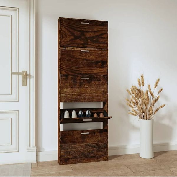 vidaXL Schuhschrank Räuchereiche 59x17x169 cm Holzwerkstoff 342515