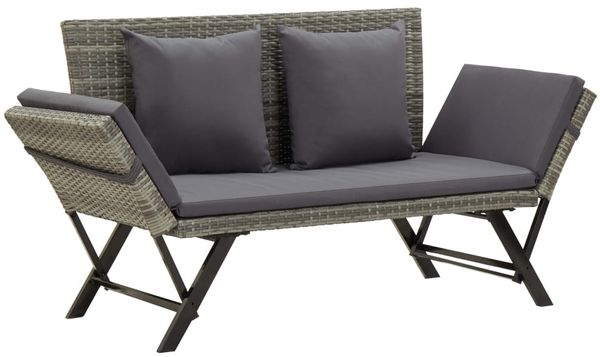 vidaXL Gartenbank mit Auflagen 176 cm Grau Poly Rattan 46232