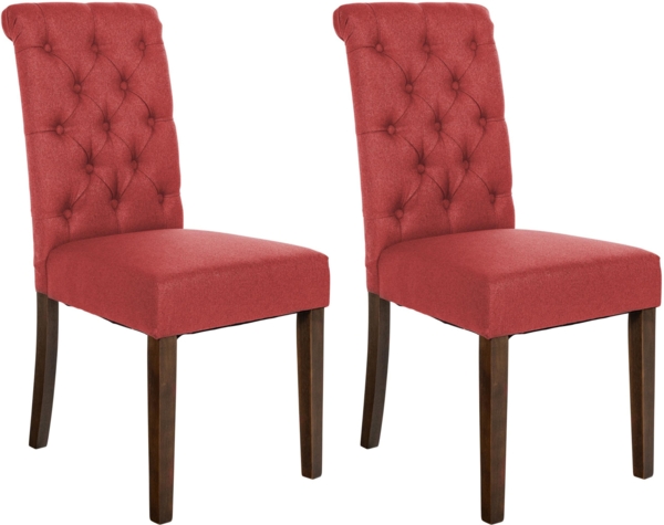 CLP 2er Set Esszimmerstühle Lisburn Mit Lehne im Chesterfield Design,rot Stoff