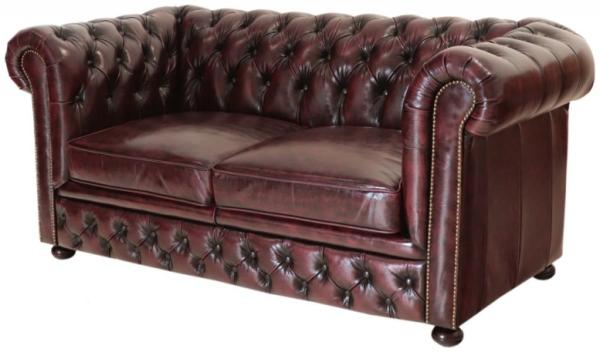 Zweisitzer-Sofa Chesterfield Greenfield aus echtem Rindsleder New Red