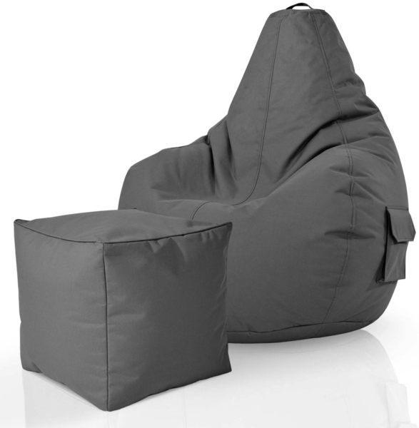 Green Bean® Bean Bag-Sitzsack + Hocker, 2er-Set, waschbar & schmutzabweisend, Polyester / PVC, EPS-Füllung, Grau