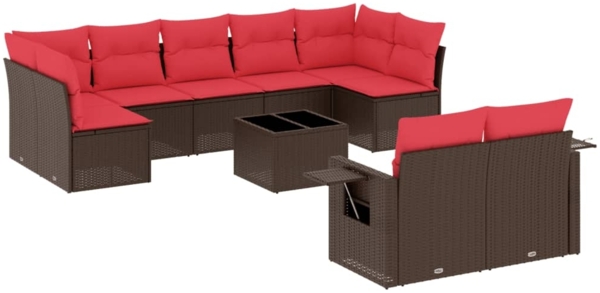 vidaXL 10-teiliges Gartensofa-Set mit Kissen, braun, Polyrattan 3220633