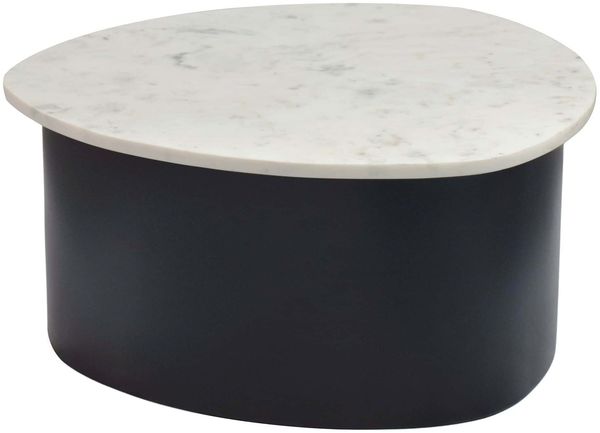 Couchtisch Schwarz 63cm mit weißer Marmor Tischplatte - Wohnzimmertisch Alu organische Form - Sofatisch Aluminium modern - Design Beistelltisch Metallgestell Handmade
